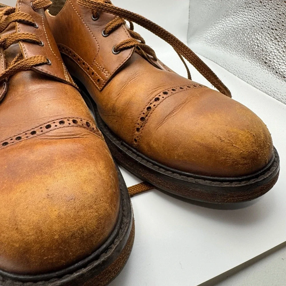 Polo Ralph Lauren Mens Tan Leather Cap Toe Brogue Oxford Shoes AAM18481 Size 10D